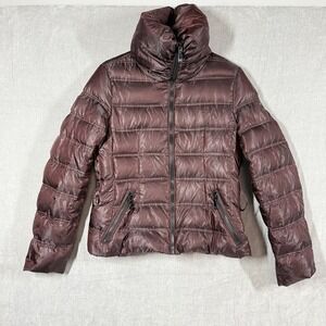 Dawn Levy Mini Down Puffer Jacket Womens Medium Burgundy High Collar Corset